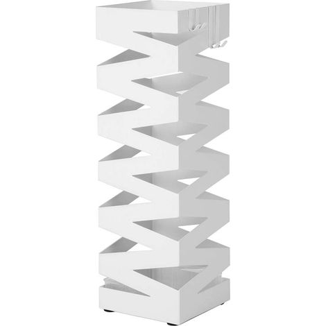 Paragüero de metal cuadrado soporte para paraguas con bandeja y ganchos 49 cm blanco 120002681 (1/4)