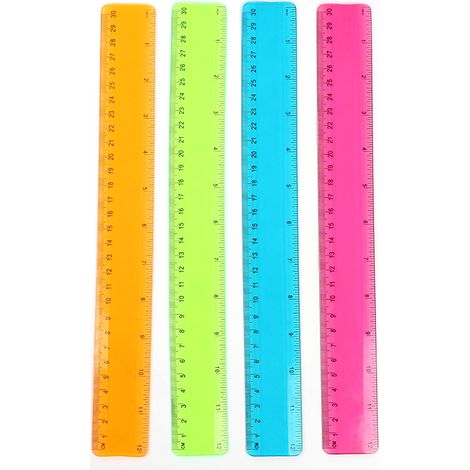 Règle Droite En Plastique - 30 Cm - Échelle En Cm Et En Pouces - Pour Étudiants Bureau Atelier - Lot De 4 (1/5)