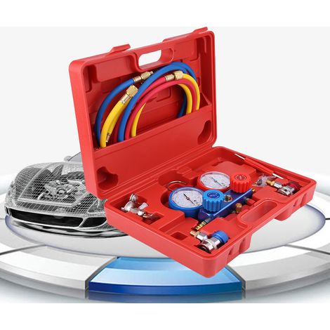 Jeu de manomètres pour climatisation R134a avec flexible de recharge de 1,5 m (1/5)