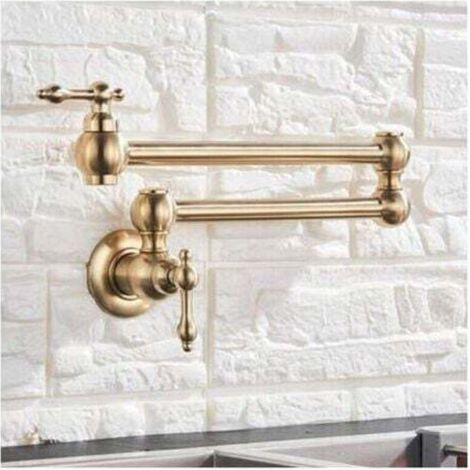 Wall-mounted kitchen faucet, cold water tap, 2 handles, 360° swivel, flexible kitchen faucet, pull-out kitchen faucet