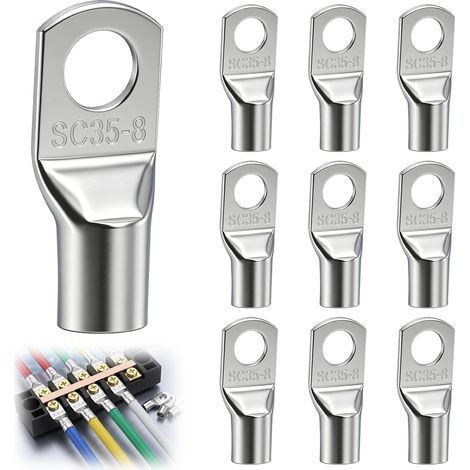 10 Pieces Tubular Cable Lugs 35mm² M8 SC Ring Lug Non-Insulated  Electrical Crimp-on, Tinned Copper, for Car Boat Battery Distribution Boxes (1/5)