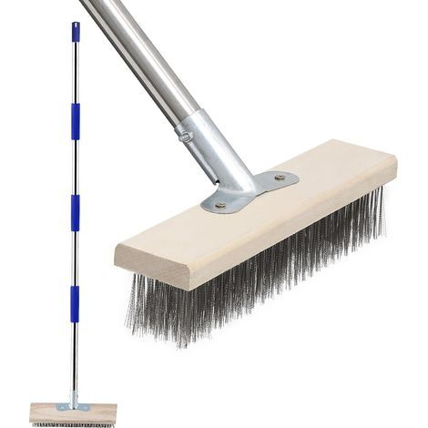 Brosse de Nettoyage pour Terrasse avec Long Manche, Brosse en Fil d'acier Inoxydable 152cm, Brosse de Nettoyage Lourde pour Béton, Surfaces Rugueuses, Patio, Jardin, Garage (1/5)
