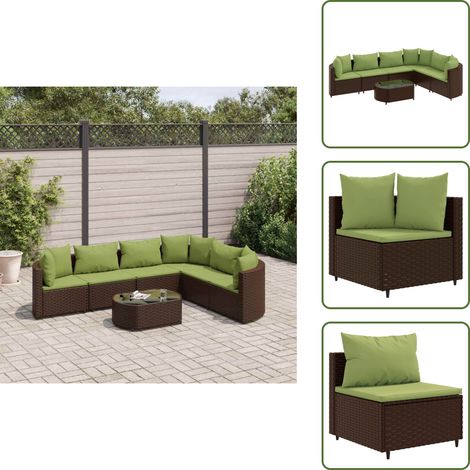 Salon de jardin avec coussins 7 pcs marron résine tressée - Salon De Jardin - Canapé D'extérieur - Meuble De Jardin - Set Salon De Jardin - Résine Tressée (1/5)