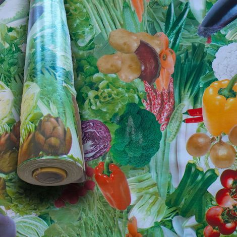 MEGA STOCK Rotolo da 20 metri (H140cm) di Tovaglia PVC telata cerata Per Casa, Sagre, Pizzerie VERDURE