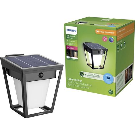 Philips Nissa Aplique da parete (Nero) con Sensore di movimento Luce Bianco calda 3000K - LED UltraEfficient - Solare (1/5)