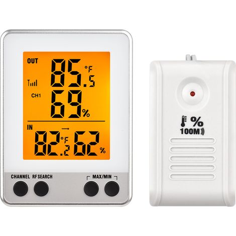 Digitales Thermo-Hygrometer für den Innen- und Außenbereich mit Fernsensor (100 m), Hintergrundbeleuchtung, Temperatur- und Feuchtigkeitsanzeige (Sender) (1/5)