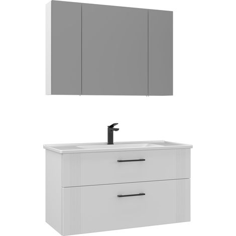 Waschtisch-Set mit Spiegel (2-teilig) "Bari 100 v2" – 100 x 45 x 55 cm – Mattweiß (1/3)