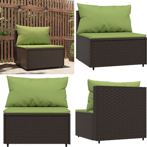 Garten-Mittelsofa mit Kissen Braun Poly Rattan - Gartensofa - Outdoor-Sofa - Lounge Möbel - Rattan-Sofa - Polyethylen-Sofa - Home & Living (1/5)