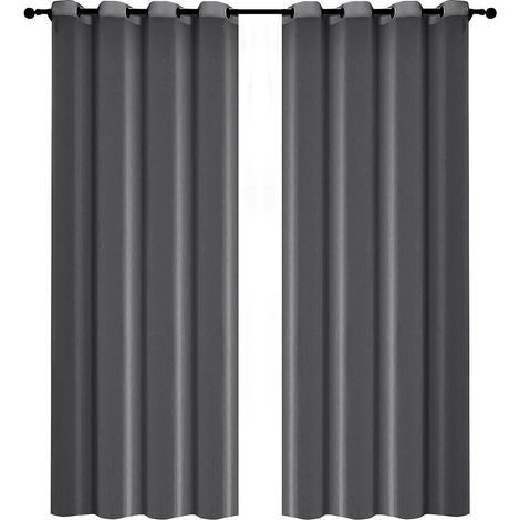 Festnight 2PCS 225140cm Solid Color Curtains Polyester Fiber Grommet Light Filtering Casual Texture-Dark Grey 265x14cm-