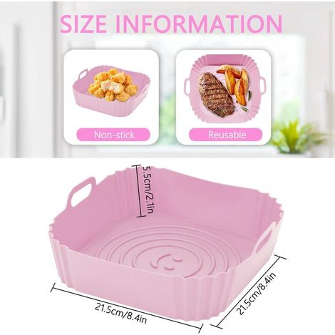 2 Pièces Moule Silicone Air Fryer, Panier Silicone Carré Friteuse à Air, Avec Motif de Visage Souriant Doublure Friteuse en Silicone Airfryer Accessoires pour Four à Rôtir Micro-ondes (Rose)