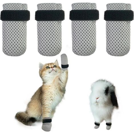 Gants pour chat - anti-griffures, respirants - adaptés au bain et à la coupe des griffes des chats (3,5 x 8 cm, 4 pièces, gris) (1/5)