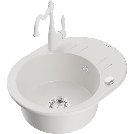 Mexen Kevin fregadero de granito de 1 cubeta con escurridor y grifo de cocina Carla, blanco - 6517-20-670700-20 (1/5)