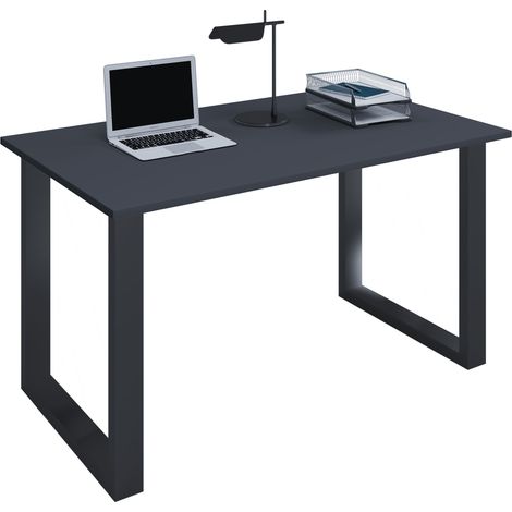 VCM Wood Desk  AL. 76 x AN. 140 x P. 50 cm  Mesa de ordenador lisa  Pies de metal de alta calidad  Mesa de trabajo  Muebles de oficina - Lona U (Negro / Antracita)
