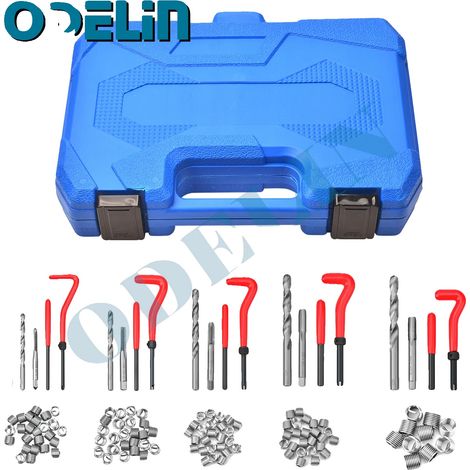 Kit de reparación de roscas, 131 piezas, incluye brocas y machos de roscar HSS, color azul. (1/2)