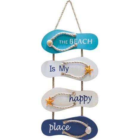 Nautique Plage Chanclas decoración Adorno de Pared Colgante Zapatillas de Madera decoración, decoración de Pared Puerta Adorno Colgante tema Playa decoración del Hogar, Blanco, Azul (1/5)
