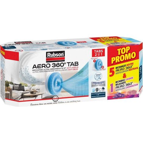 6er-Pack Feuchtigkeitsabsorber - RUBSON - TOP ANGEBOT - 5 Nachfüllungen Aero 360° Neutral + 1 Nachfüllung Aero 360° RELAX Lavendel