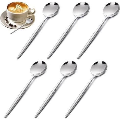 Set de Cuillères à Café, 6 Pièces Mini Cuillères en Acier Inoxydable, Petite Cuillère à Dessert, Cuillères Café Expresso,Polies - sh (1/4)