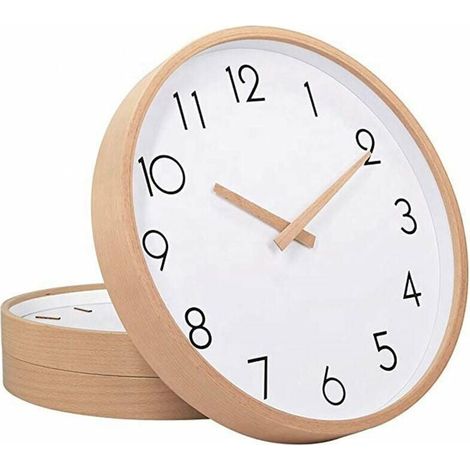 1 Horloge murale, Bois massif, Mouvement silencieux, Design nordique, Salon Chambre Bureau (1/5)