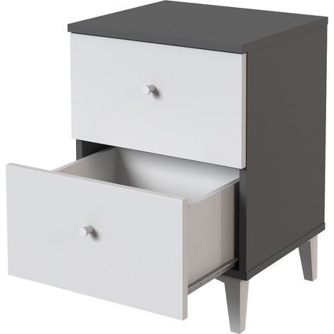 Table de chevet, table de nuit avec 2 tiroirs coloris gris, blanc - Hauteur 56 x Longueur 40 x profondeur 35 cm (1/2)