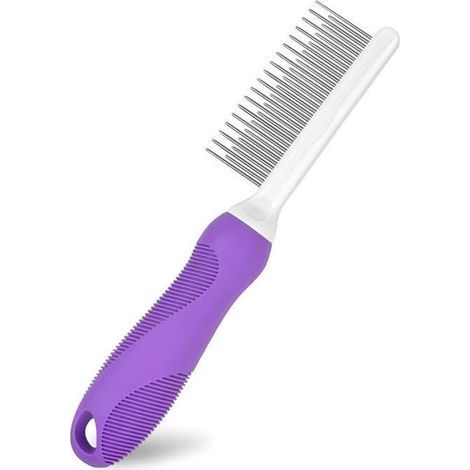 Peigne démêlant pour chien et chat, peigne de toilettage avec dents longues et courtes en acier inoxydable (violet) (1/3)