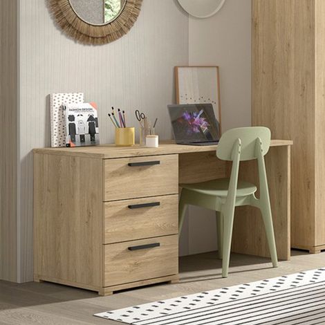 Bureau 140x65x74cm chêne avec 3 tiroirs - PORI