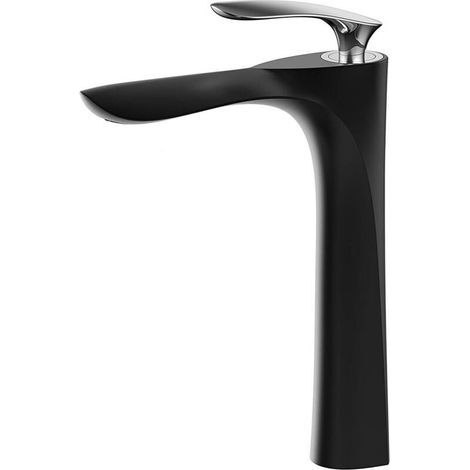 Waschtischarmatur – Einhebelmischer, schwarz verchromt – Geeignet für Badezimmer, Toiletten, Hotels, Bauernhöfe – 1 Stück, schwarz und silber (1/5)