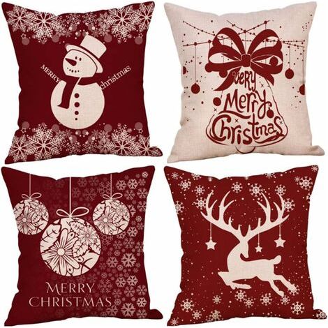 Pr 4PCS Thème de Noël Housse de Coussin,Taie d'oreiller de Flocon de Neige,Taie d'oreiller de Noël,Noël Housse de Coussin,Taie d'oreiller de Noel pour Canape (1/5)