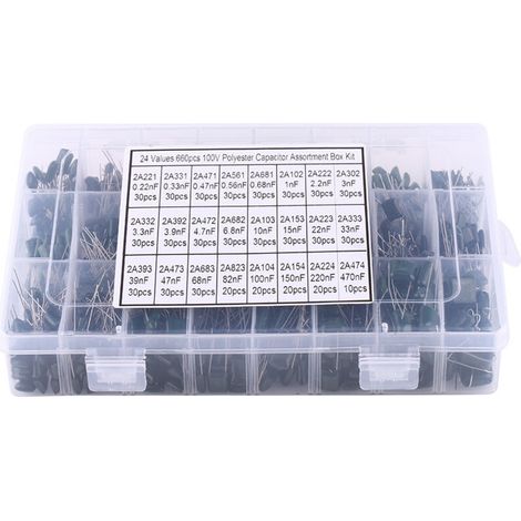 660-teiliges 24-teiliges Polyesterfolien-Papierkondensator-Set, kleiner als vergleichbare Kondensatoren, 100-V-Niederfrequenz-Bypass, praktische Lagerung, Identifizierung (1/5)