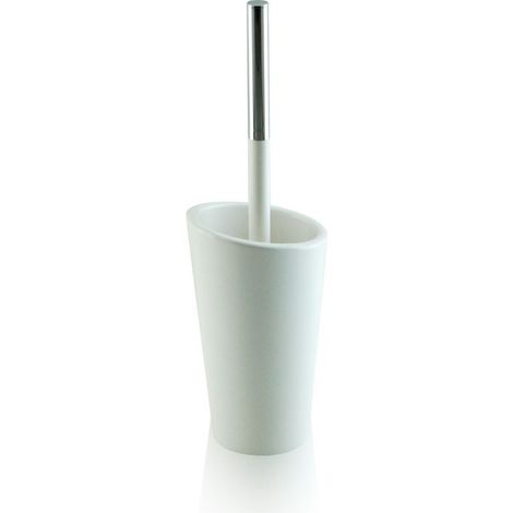 Porta scopino da bagno a terra - pavimento in ceramica e ottone cromato, colore bianco