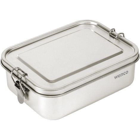 wenco Lunch Box in Acciaio Inox Grande 1100 ml – Porta Pranzo con Scomparti, Divisorio Rimovibile e 2 Guarnizioni in Silicone – Impermeabile, Lavabile in Lavastoviglie – 18,5 x 14,5 x 5 cm