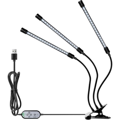 Lampe de croissance USB pour plantes d'intérieur, spectre complet rouge et bleu, angle réglable, pince de bureau, 5 niveaux d'intensité, minuterie 4/8/12 h (1/5)