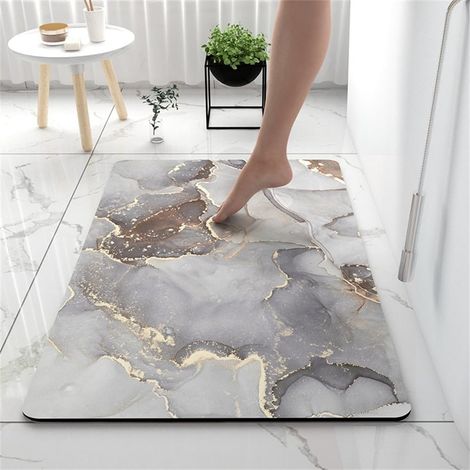 Tapis de Bain Antidérapant Moderne Motif Marbre Tapis Salle de Bain Diatomite Absorbant, Tapis Douche Séchage Rapide, Microfibre Tapis Vaisselle Tapis d'Entré (40x60cm,Gris Doré) (1/5)