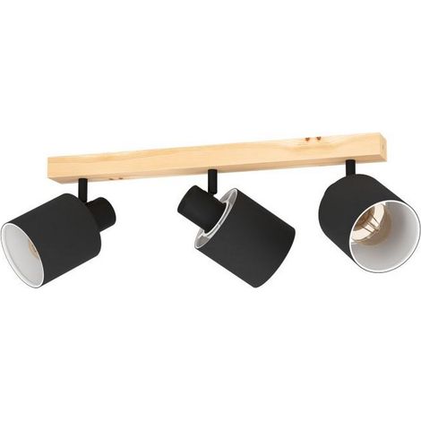 Plafoniera in Legno con 3 Faretti in Tessuto Nero Batallas Eglo (1/5)