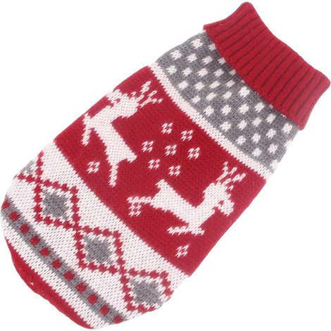 Pull Chien Chat - Tricot Noël Motif Renne Flocon - Pour Animaux Domestiques Petits à Moyens - Tailles 4 à 16 - Rouge Vin (1/4)