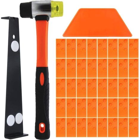 Kit d'Installation pour Sol Stratifié,Kit Pose Parquet Stratifié avec 40 Entretoises Bloc de Frappe, Barre de Traction Robuste et Maillet en Fibre de Verre, Poignée Souple Antidérapante (1/5)
