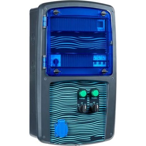 Coffret électrique piscine étanche – Filtration, éclairage 12V, traitement d'eau – Prêt à câbler, 3 sélecteurs, 550x330x160mm – Nalto