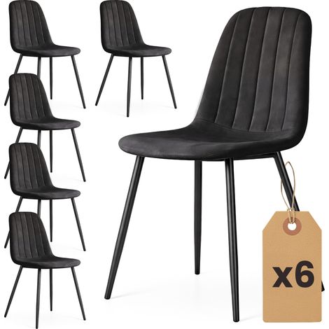6er Set Samt-Polsterstühle, gesteppt LUMO Schwarz mit schwarzen Beinen (1/5)