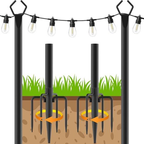 Terrassenbeleuchtungsmast – 2er-Pack à 3 m für den Außenbereich. Stahl-Beleuchtungsmast zur Außendekoration von Garten und Hinterhof (2er-Pack) [Energieklasse G]
