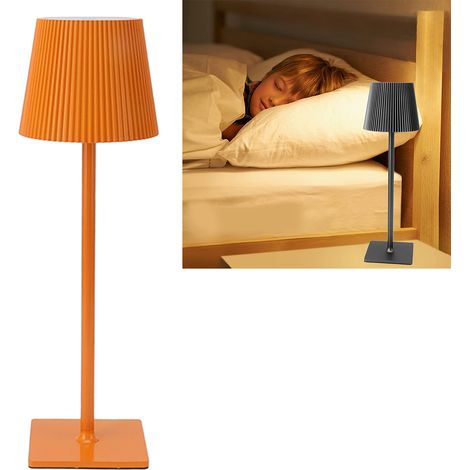 Kabellose LED-Schreibtischlampe, Metall-Touch-Bedienung, tragbar, wiederaufladbar, 3 Farbtemperaturen, dimmbar, ideal für Restaurants, Bars, Campingplätze, Nachttische, orange, für den Innen- und Auße (1/5)