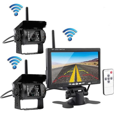 Caméra de recul voiture 2 caméras, écran 7 pouces pour véhicule, kit caméra de stationnement avec moniteur, vision nocturne, angle large, installation facile. (1/3)