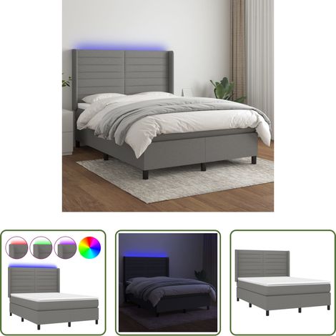 vidaXL Matelas ensaché - Sommier à lattes de lit matelas LED Gris foncé 140x190 cm Tissu (1/5)