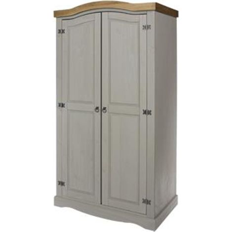 2 Door Wardrobe - Pine - 99.8 x 56.2 x 189.7 cm - Grey Wax/Antique Waxed Pine