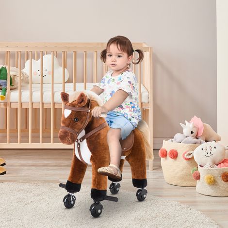 Cheval Enfants Roues Hennissements Bruits Bâtons Pédales Sport Entraînement +2 ans Marron 55x23x60cm (1/4)
