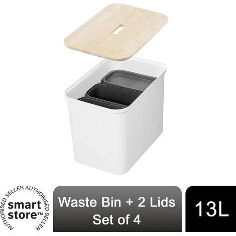 SmartStore Collect Recycling Solution Bin & Lid Gift Set 76 L, White/Taupe/Birch