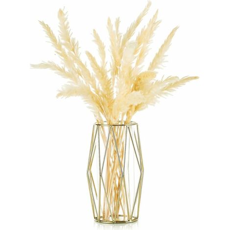 Kaelt - Vase d'herbe, vase en verre doré avec support en métal géométrique, pot de fleurs décoratif scandinave, table centrale de bureau, trompette dorée de mariage (1/5)