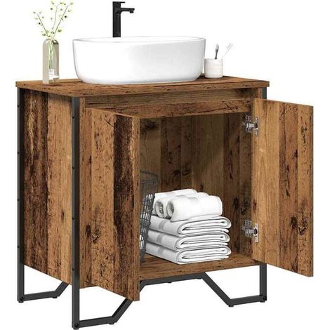 Meuble Vasque de Salle de Bain en Bois Style Rétro 60x35x60 cm, Armoire Lavabo avec Rangements pour WC et Douche (1/5)
