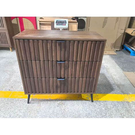 Commode 3 tiroirs couleur noyer en bois avec rangement pratique et design moderne pour salon chambre et entrée (1/5)