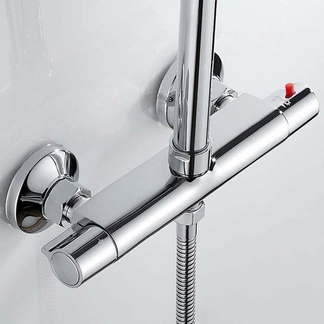 Mitigeur thermostatique de douche 2 sorties haut et bas en laiton chromé mitigeur anti-brûlure pour baignoire de salle de bain (1/5)