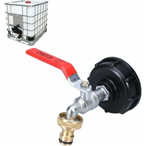 Robinet pour Cuve IBC 1000L - Double Robinet en Laiton avec Adaptateur de Réservoir d'Eau IBC 1/2' - Filetage Gros 60 MM (1/2) (1/4)