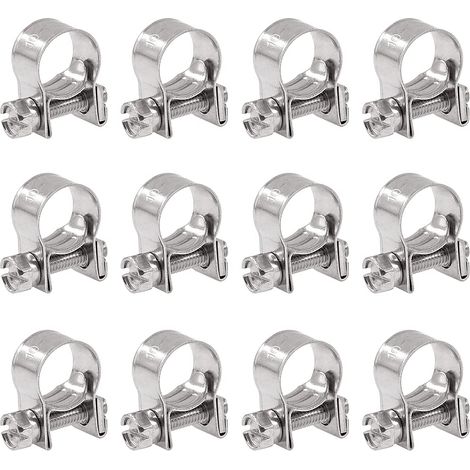 Lot de 12 mini colliers de serrage réglables en acier inoxydable de 10 à 12 mm pour tuyau d'injection de carburant, clips de tuyau de tube, ensemble de colliers (diamètre 13/32''-15/32'') (1/5)